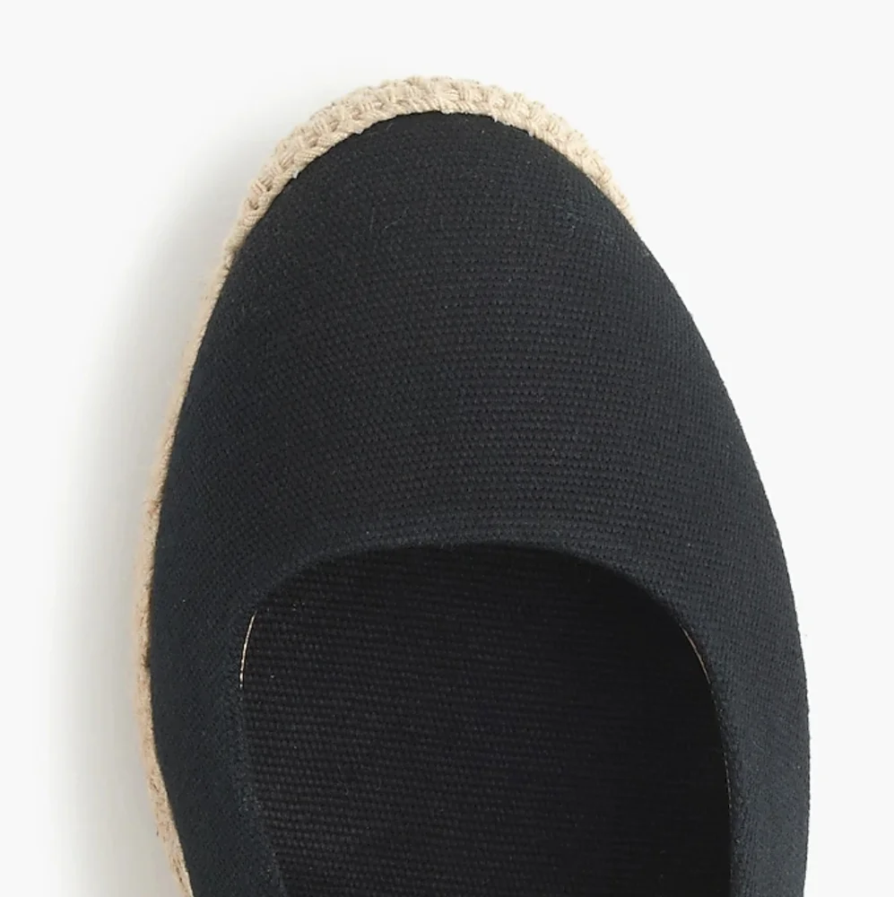 J. Crew Black Canvas Espadrille Wedge Pumps with Natural Jute